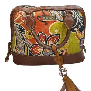 Spartina 449 Daufuskie Island Leather & Linen Paisley Dome Satchel Handbag